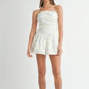 Strapless White Floral Dress